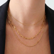 18K gold necklace, layered necklace, triple-layer chain, rolo chain, paperclip chain, box chain, waterproof jewelry, tarnish-free necklace.