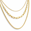 18K gold necklace, layered necklace, triple-layer chain, rolo chain, paperclip chain, box chain, waterproof jewelry, tarnish-free necklace.