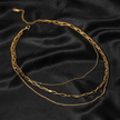 18K gold necklace, layered necklace, triple-layer chain, rolo chain, paperclip chain, box chain, waterproof jewelry, tarnish-free necklace.