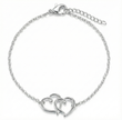 Silver bracelet with interlocking heart designs on a white background