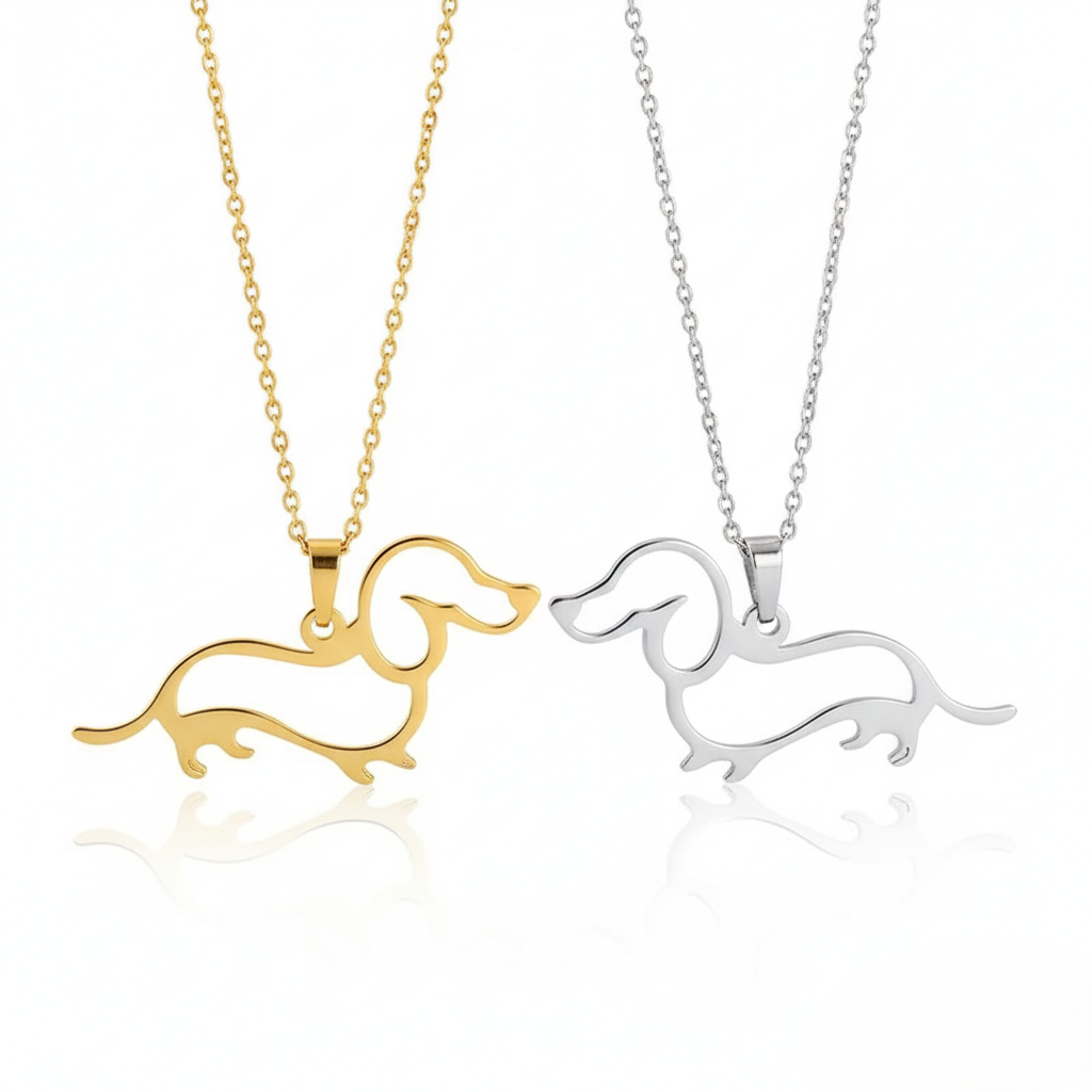 Gold and silver dachshund-shaped pendants