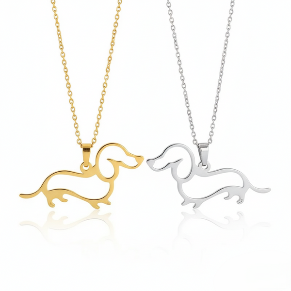 Gold and silver dachshund-shaped pendants