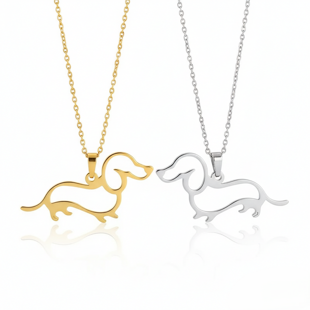 Gold and silver dachshund-shaped pendants