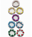 Set of colorful bracelets with bead designs on a white background