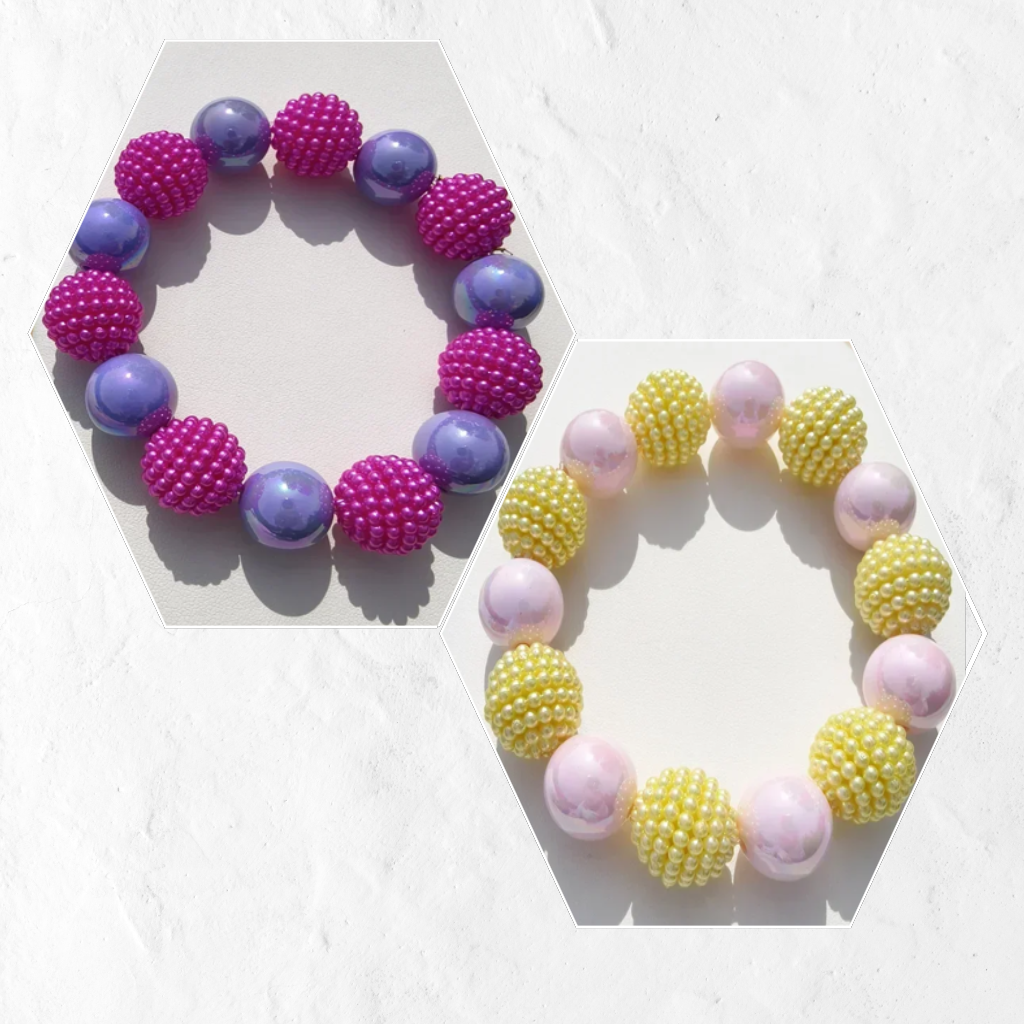 Two bracelets with colorful beads on a white background