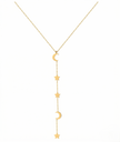 Gold necklace with star and moon pendants on a white background