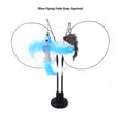 Cat toy with blue flying fish and gray squirrel design on a white background