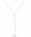 Silver necklace with star and moon pendants on a white background