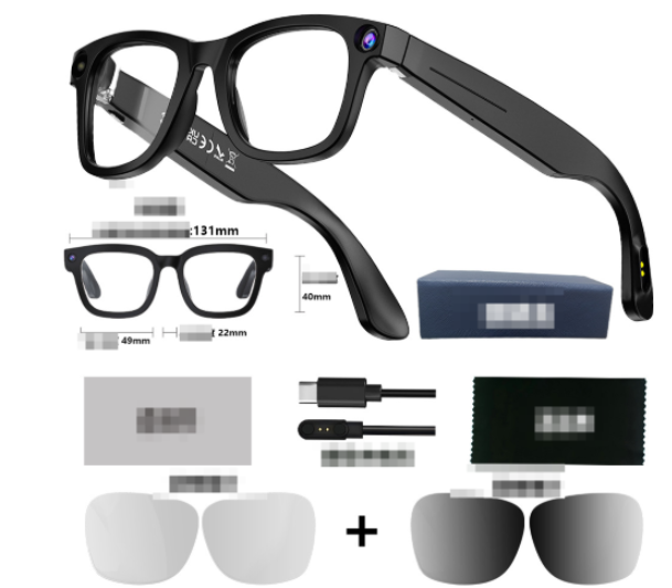 Eyeglasses with additional lenses and accessories on a white background