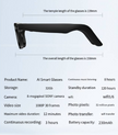 AI Smart Glasses with specifications on a light blue background