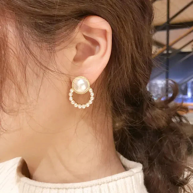 Pearl Hoop Drop Earrings
