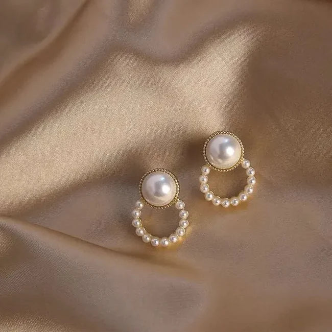 Pearl Hoop Drop Earrings