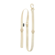 Beige dog leash with a metal clasp on a white background