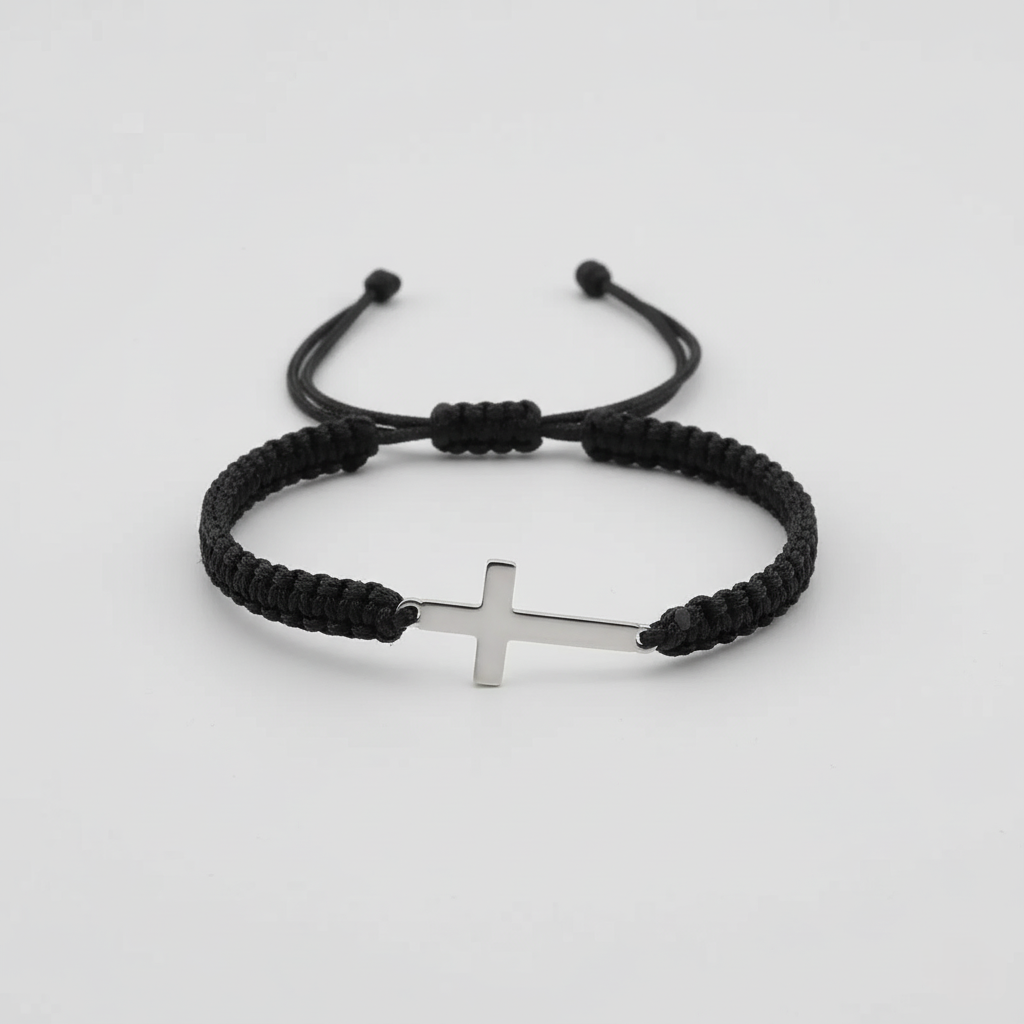 Cross Charm Macrame Bracelet – Adjustable