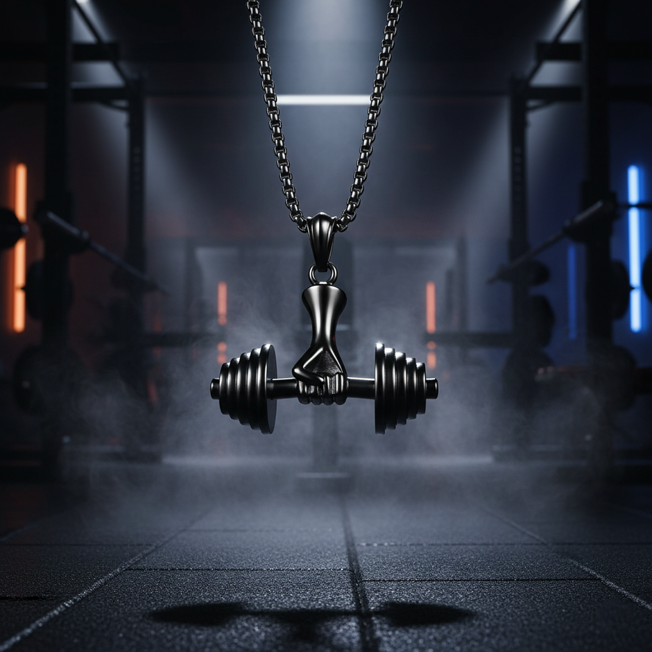 The Barbell Gripper Pendant | Dumbbell Hand Necklace