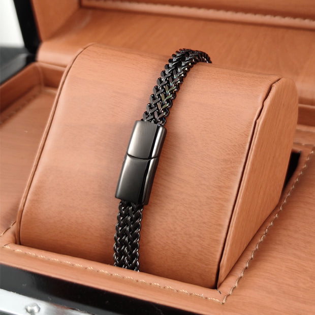 Black finish Magnetic Men's Bracelet with stainless steel magnetic clasp. Bold, edgy, perfect for daily wear. 20.5cm length.