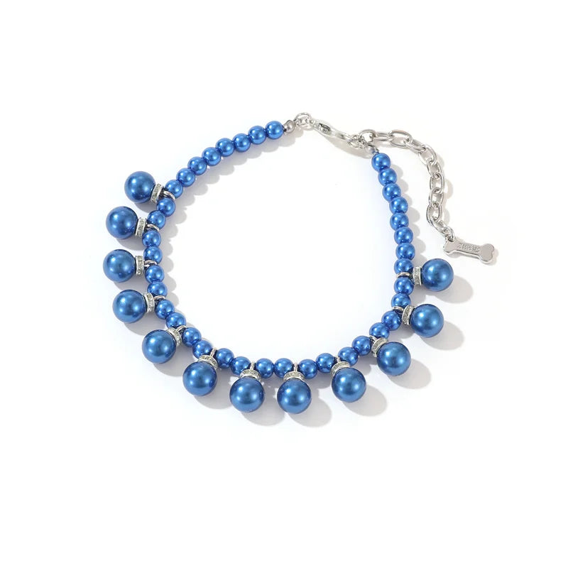Blue beaded collar on a white background