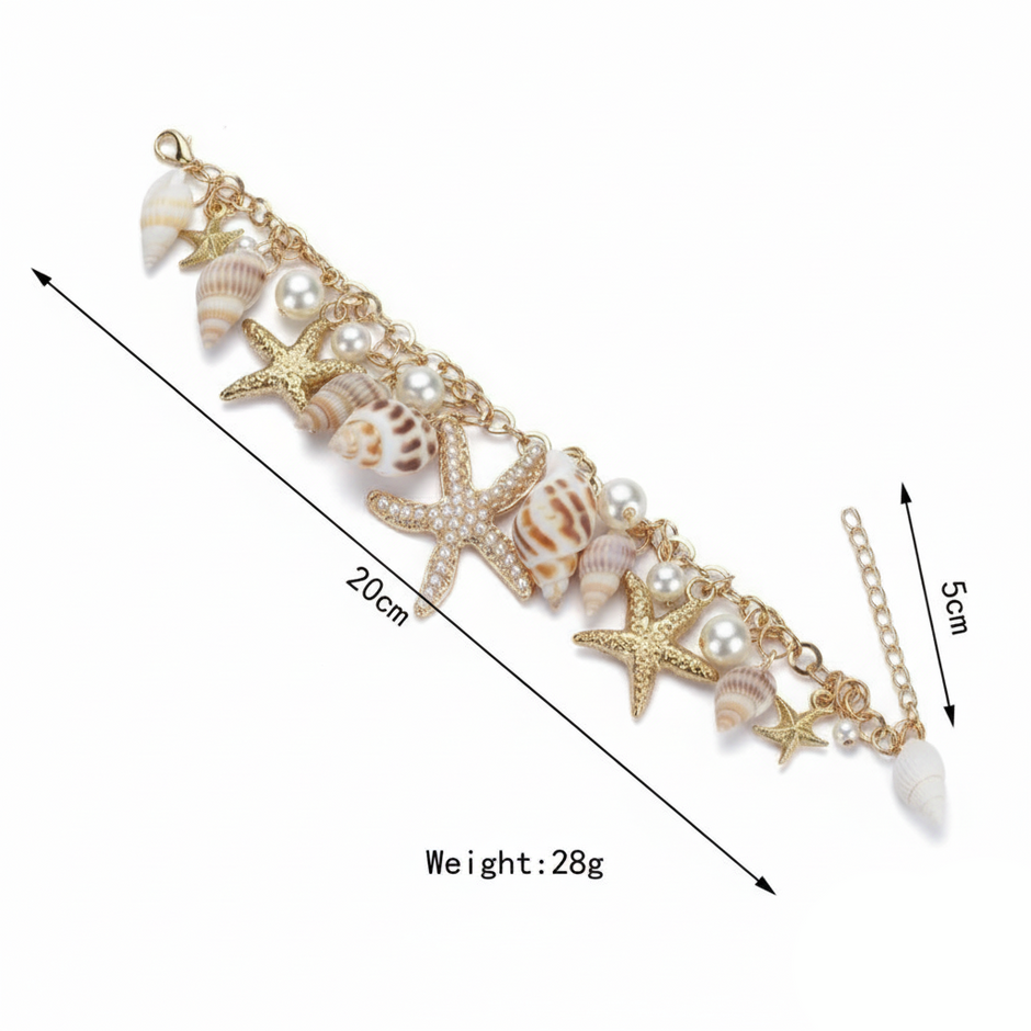 Bracelet with shells and pearls on a white background