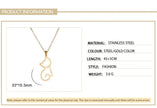 Cat necklace product information with gold pendant on a white background