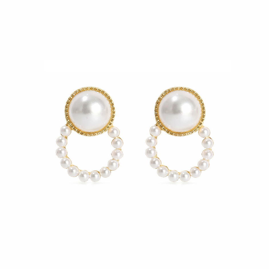 Pearl Hoop Drop Earrings