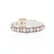 Dog collar with pearls and gold accents on a white background