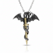 Dragon necklace with a sword pendant on a white background