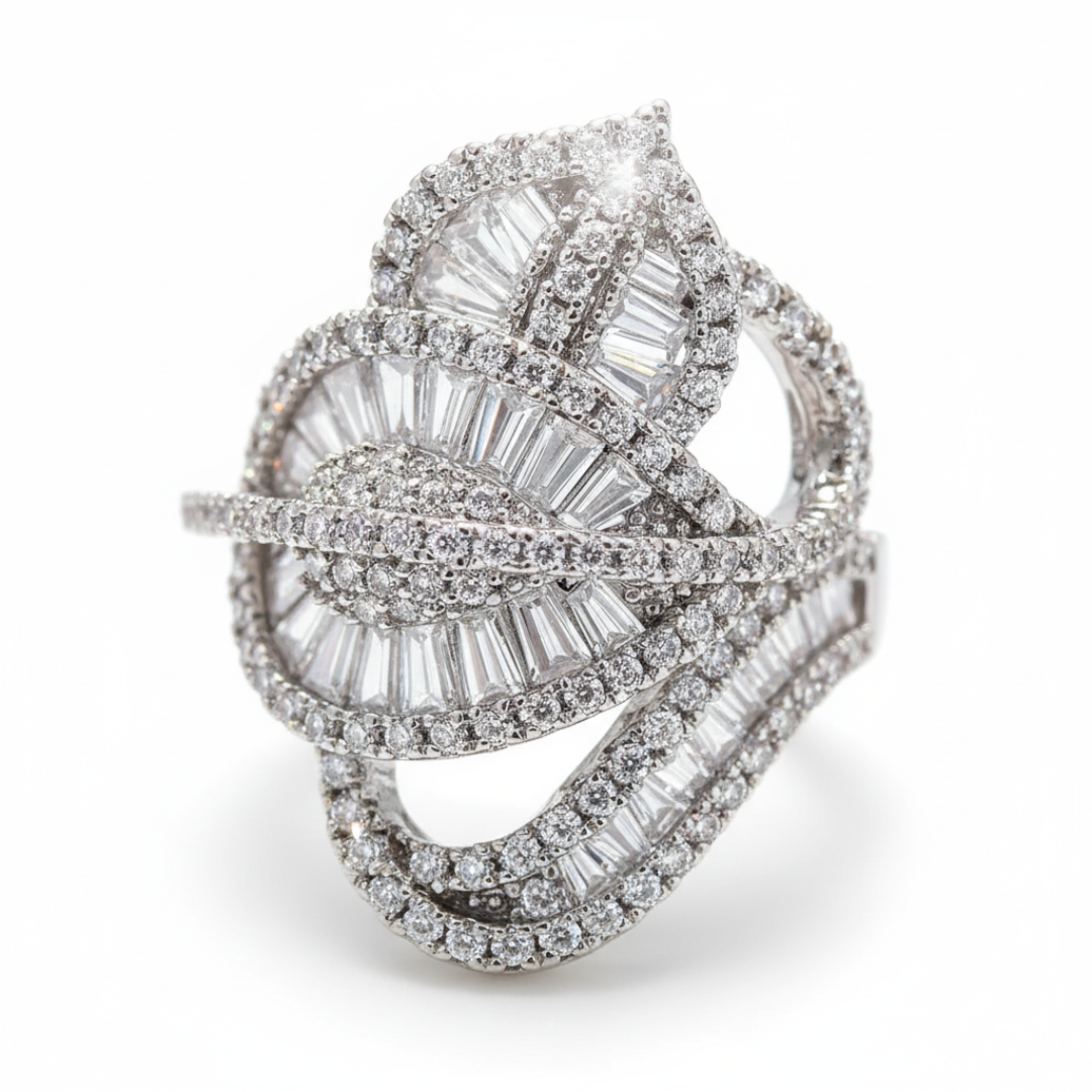 Elegant diamond ring with a white background