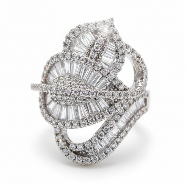 Elegant diamond ring with a white background