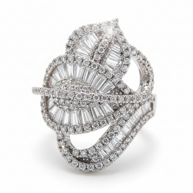 Elegant diamond ring with a white background