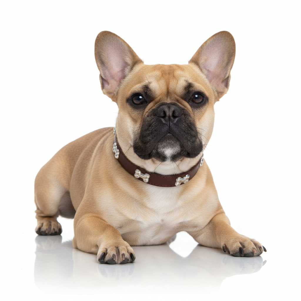 French Bulldog wearing a collar on a white background