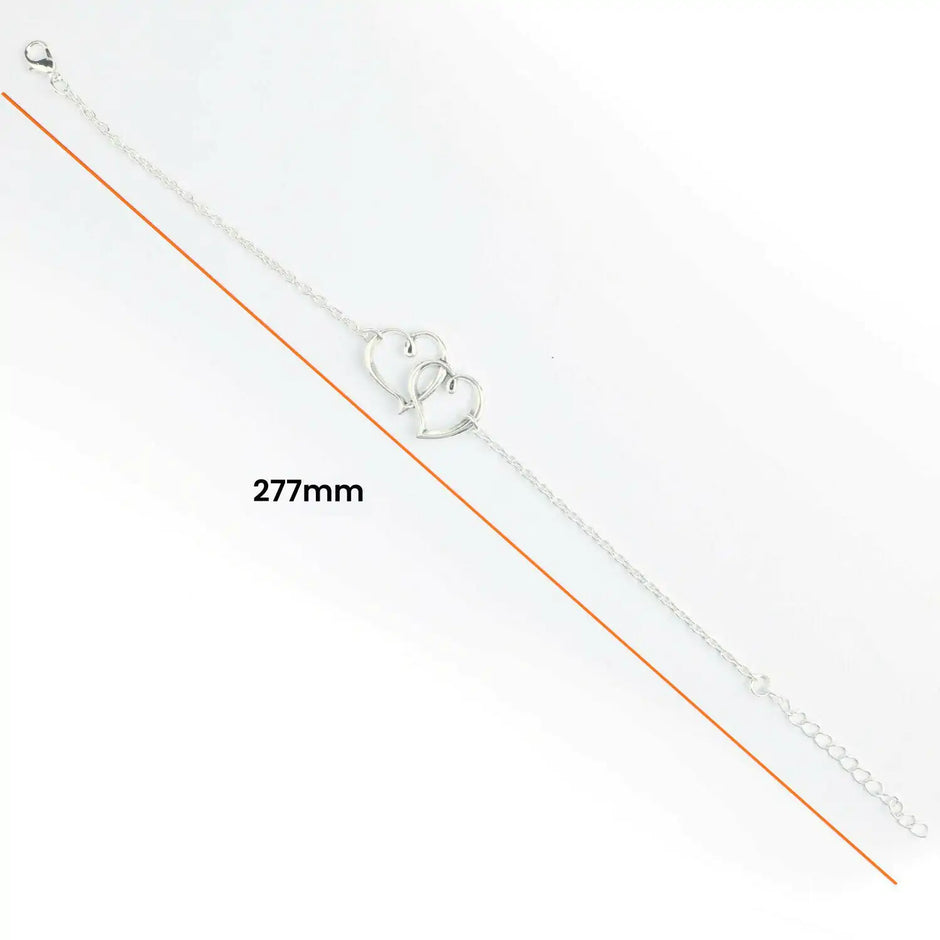 Silver bracelet with a heart-shaped clasp on a white background, showing measurement '277mm'.