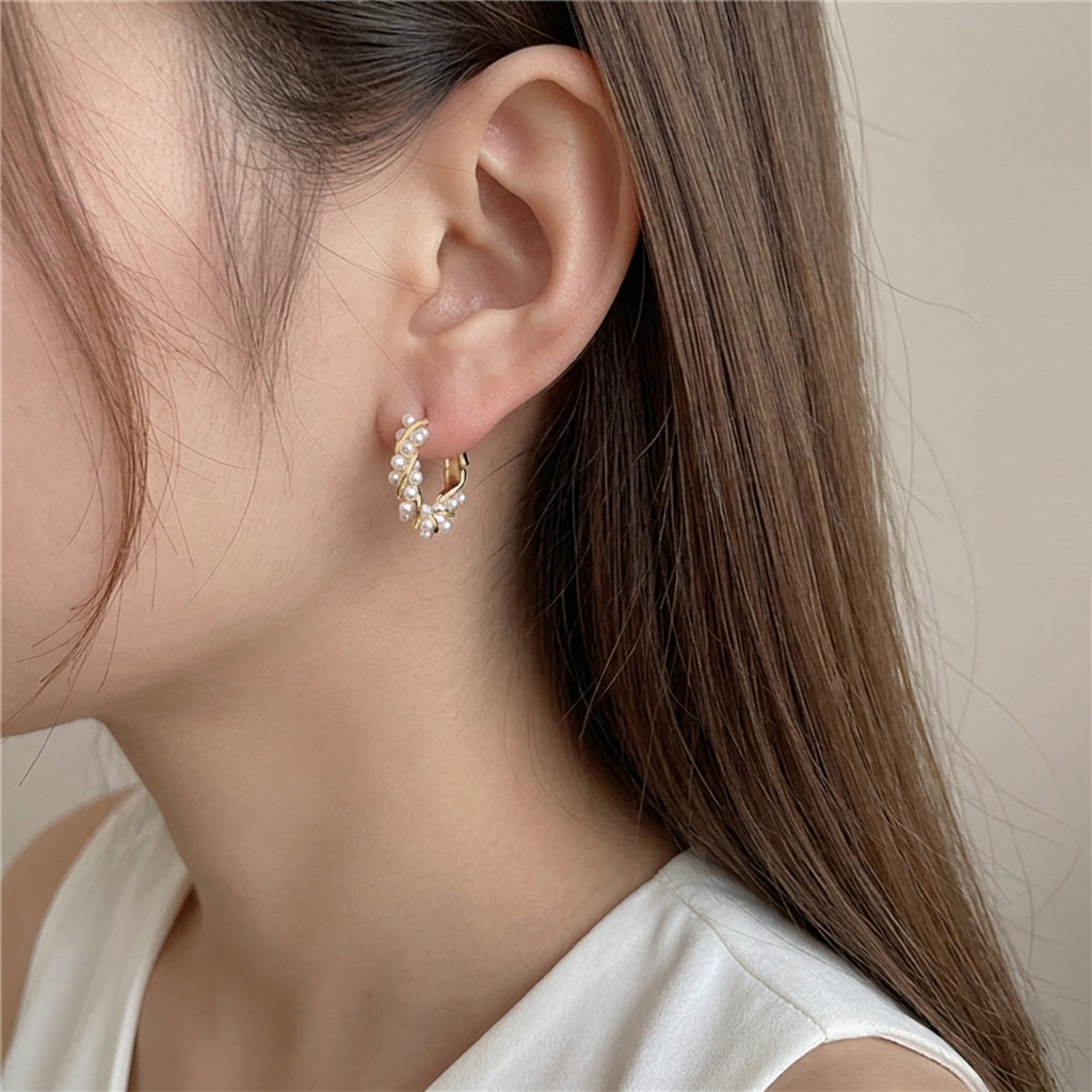 Pearl Circle Hoop Earrings