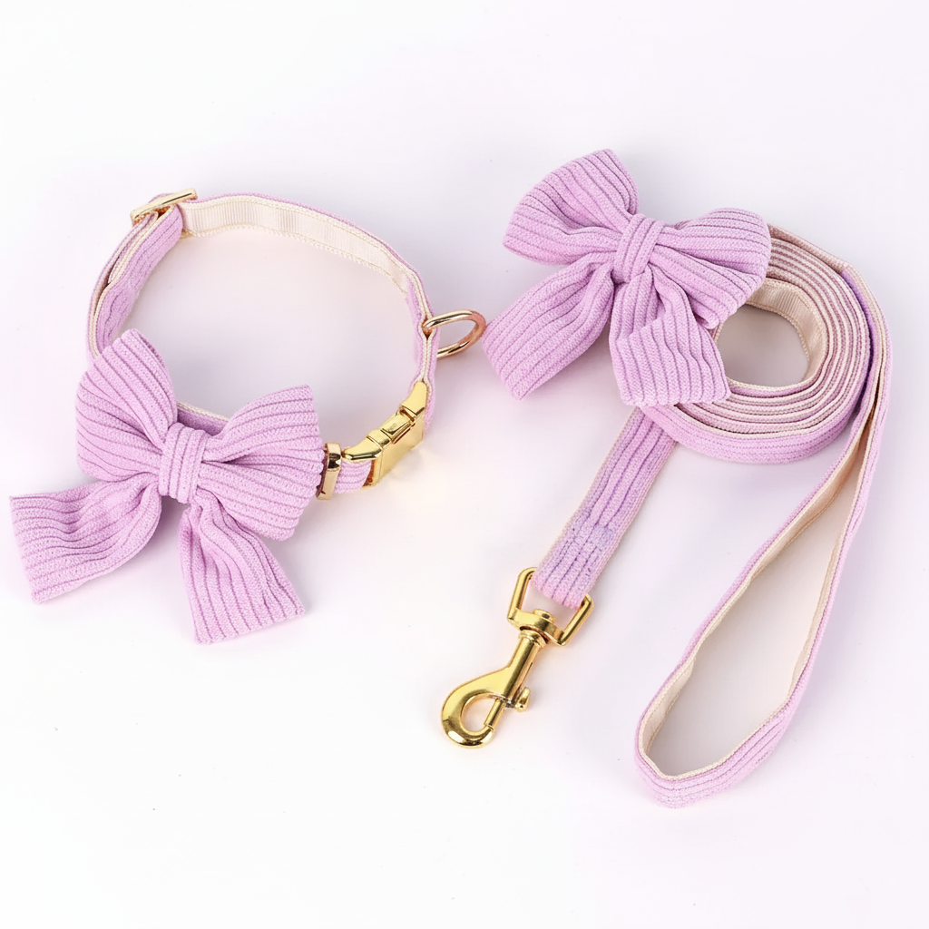 Velvet Bowtie Set | Soft Adjustable Collar & Leash