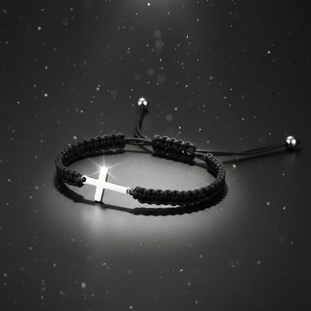 Cross Charm Macrame Bracelet – Adjustable