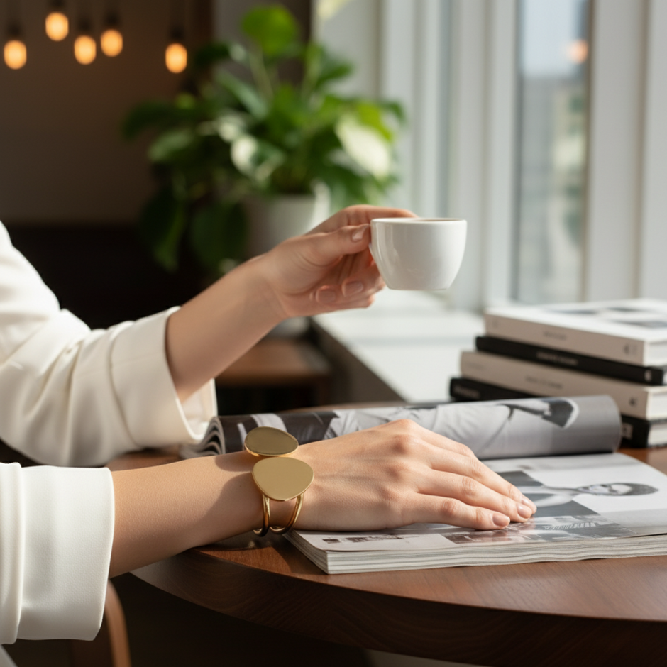 Gold bangle with two oval links