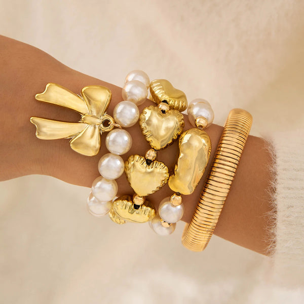 Pearl & Bow Bracelet Stack