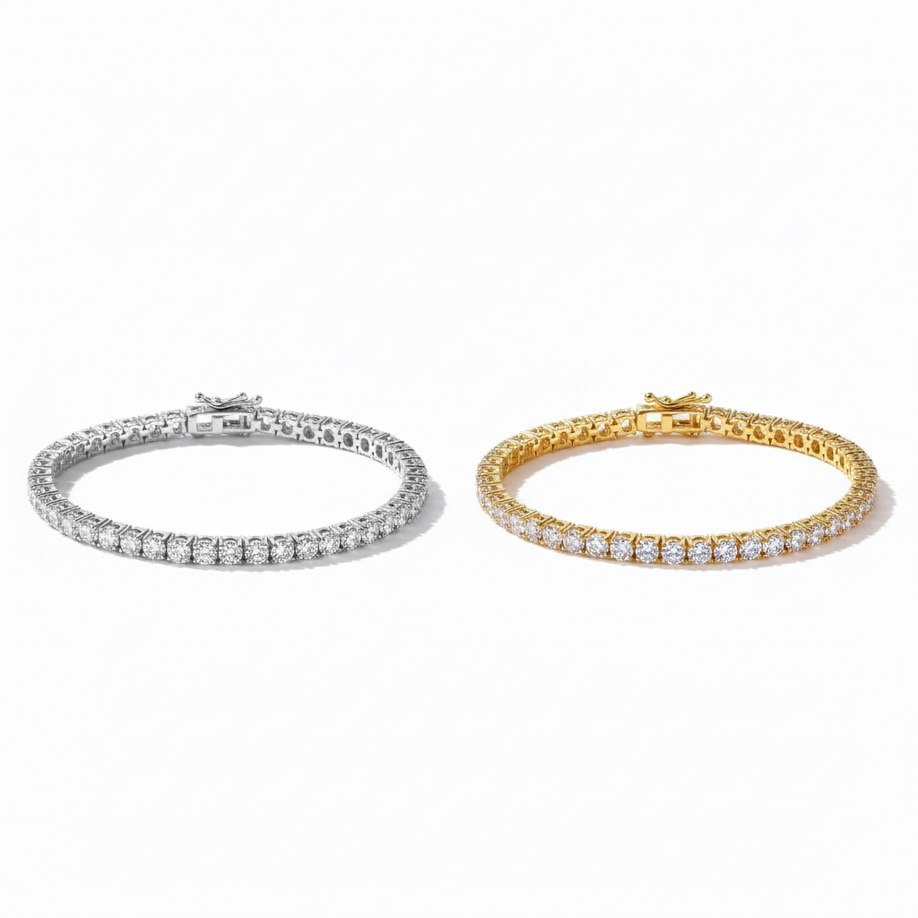 Gold and Silver-plated bracelet with AAA+ cubic zirconia on a white background