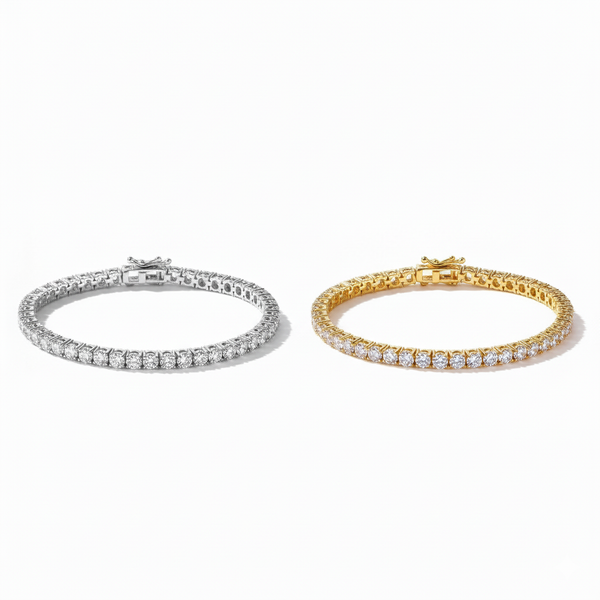 Gold and Silver-plated bracelet with AAA+ cubic zirconia on a white background