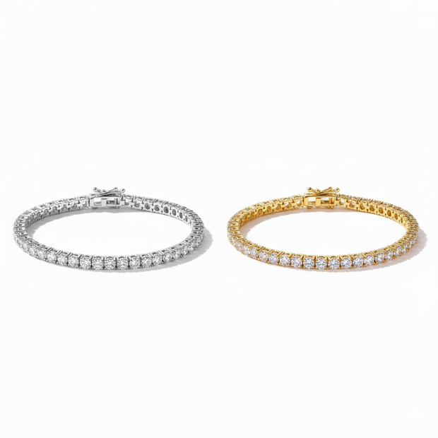 Gold and Silver-plated bracelet with AAA+ cubic zirconia on a white background