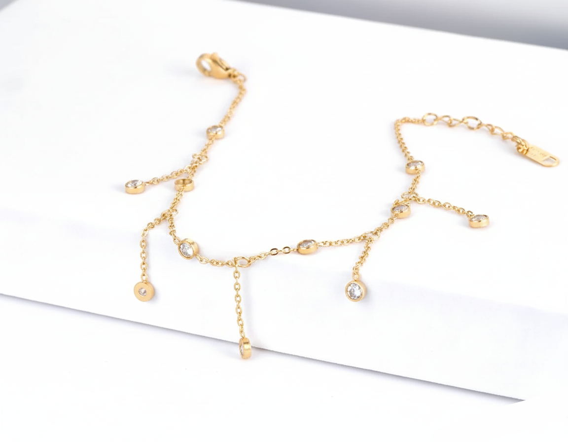 Gold anklet with small beads 
