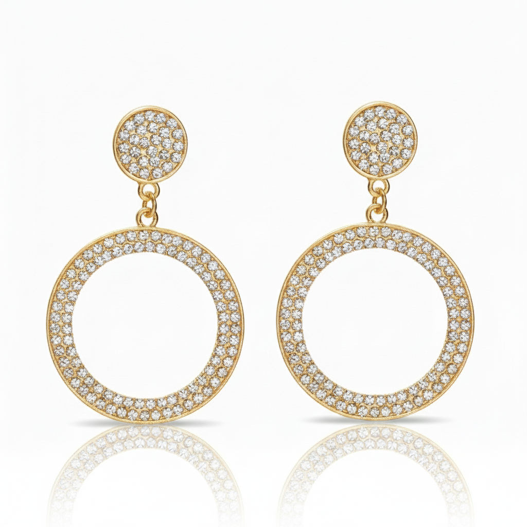Gold hoop earrings with diamond accents on a white background