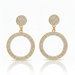 Gold hoop earrings with diamond accents on a white background