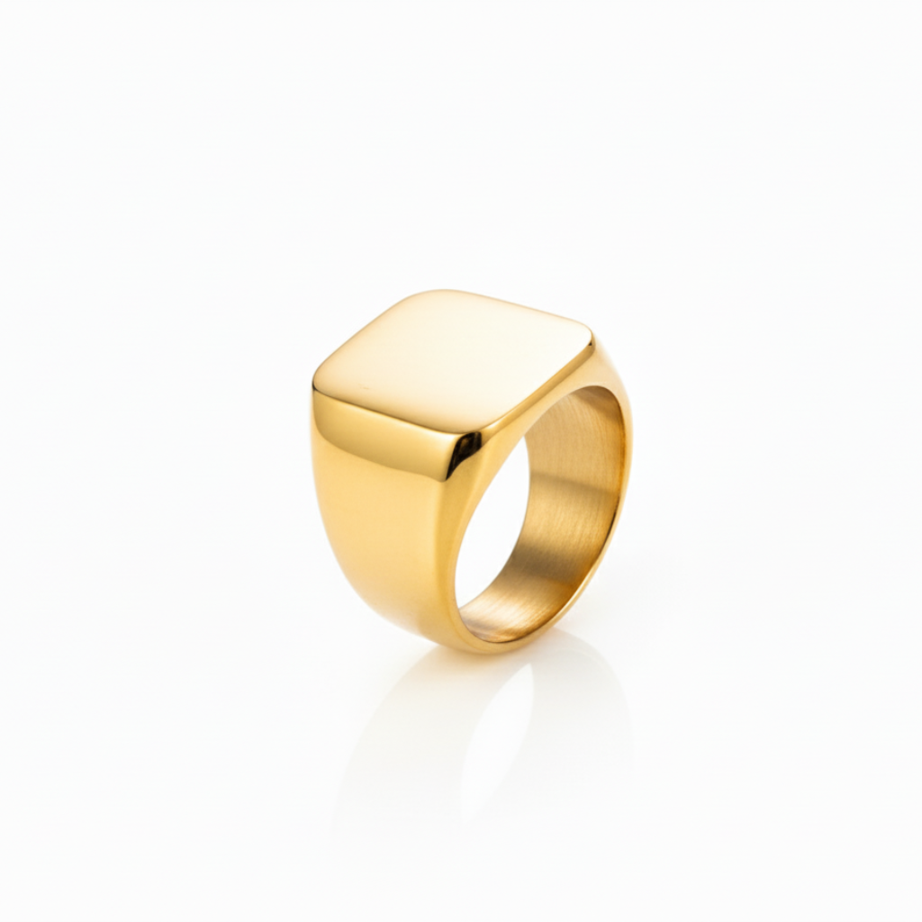 SteelForce Gold Ring for men - 316L stainless steel band on a white background