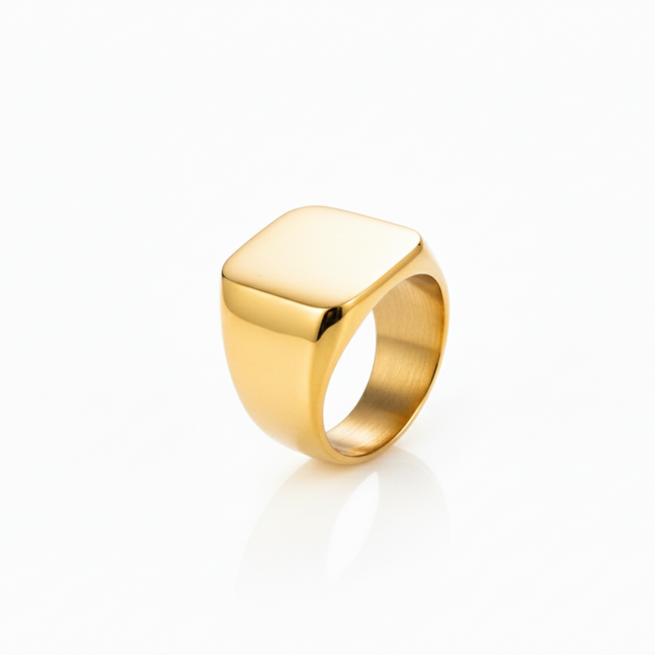 SteelForce Gold Ring for men - 316L stainless steel band on a white background
