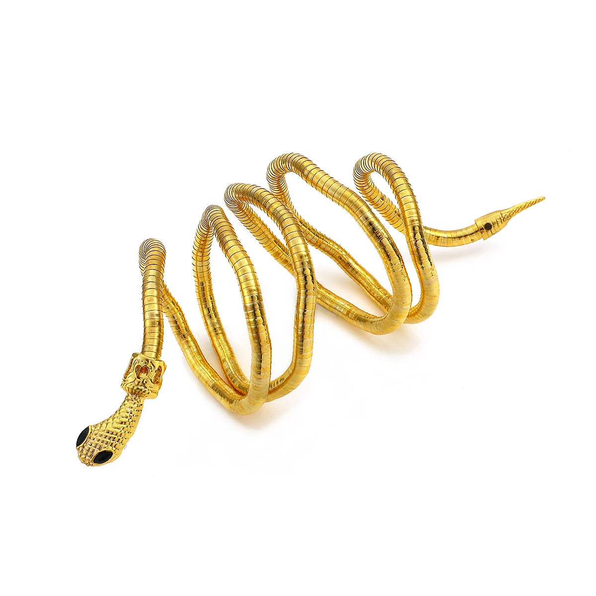 Gold snake-shaped bracelet on a white background