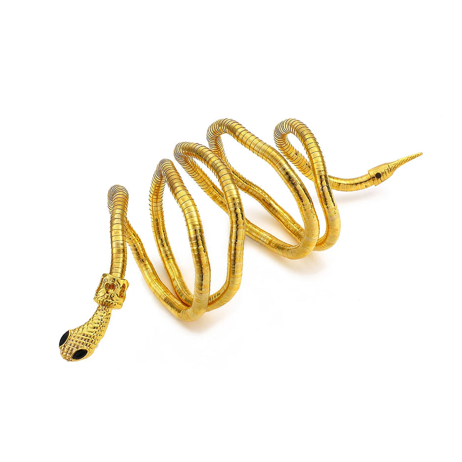 Gold snake-shaped bracelet on a white background