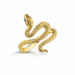 Gold snake-shaped ring on a white background
