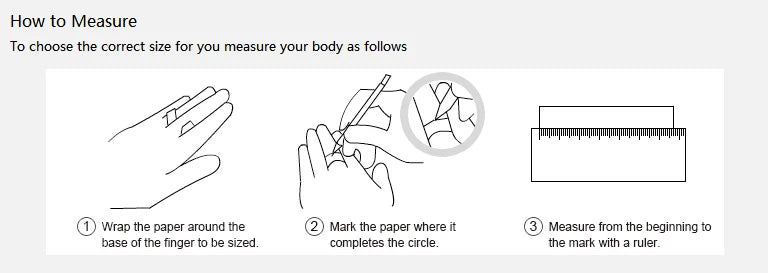 Instructions on how to measure a finger size using paper and a ruler.