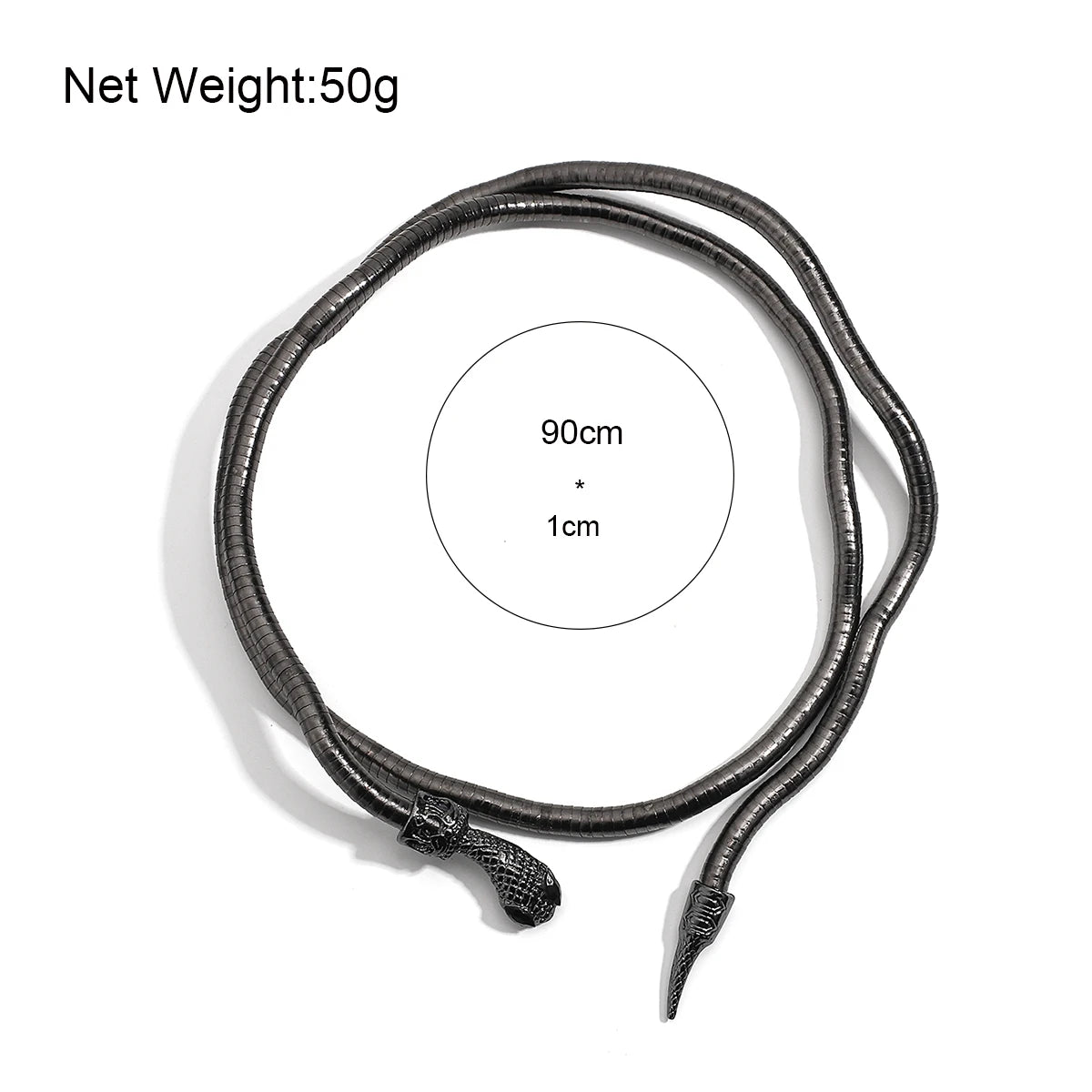 Black leather cord with measurements on a white background