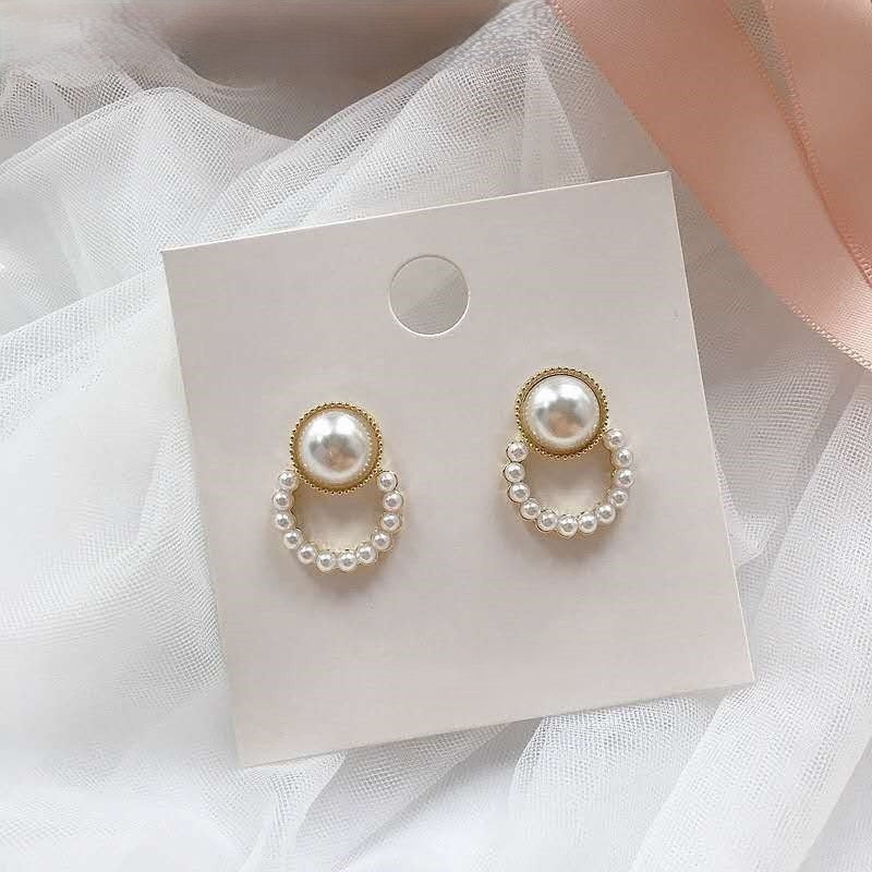 Pearl Hoop Drop Earrings